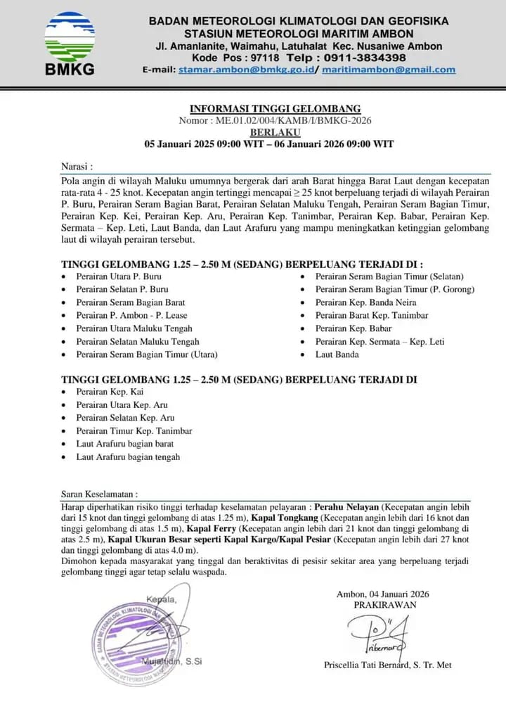 BMKG Ambon Terbitkan Surat Peringatan Dini Gelombang Tinggi di Perairan Maluku 7 Informasi tinggi gelombang