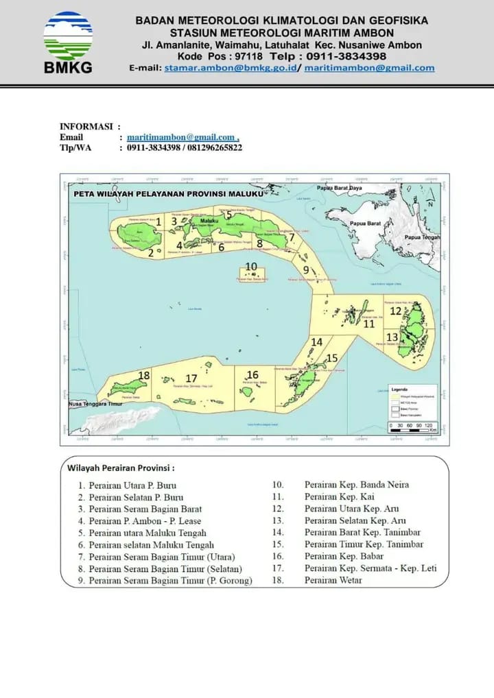 BMKG Ambon Terbitkan Surat Peringatan Dini Gelombang Tinggi di Perairan Maluku 9 Peta pelayanan prov Maluku